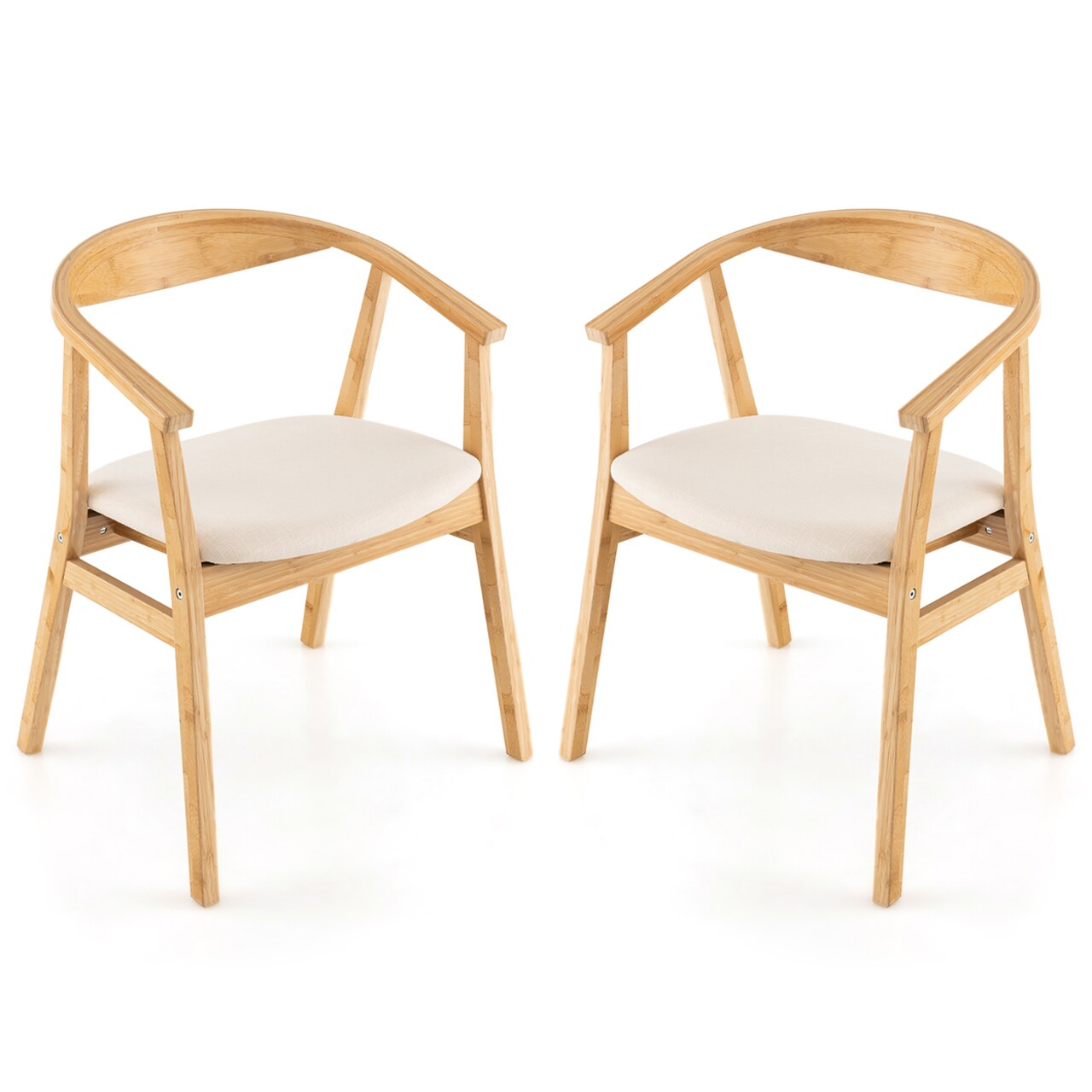 Set Of 2 Leisure Bamboo Armchair Accent Chair W/ Curved Back And Bamboo Structure